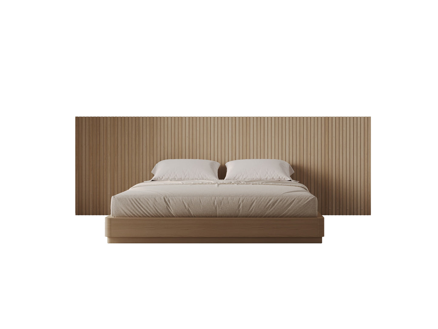 Workshop slatted wall panels installed in a bedroom